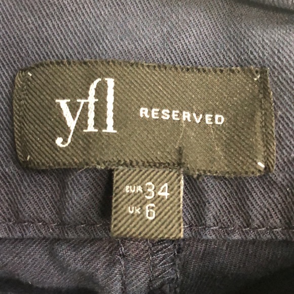 Navy, paper bag waisted, belted pants - Picture 2 of 3